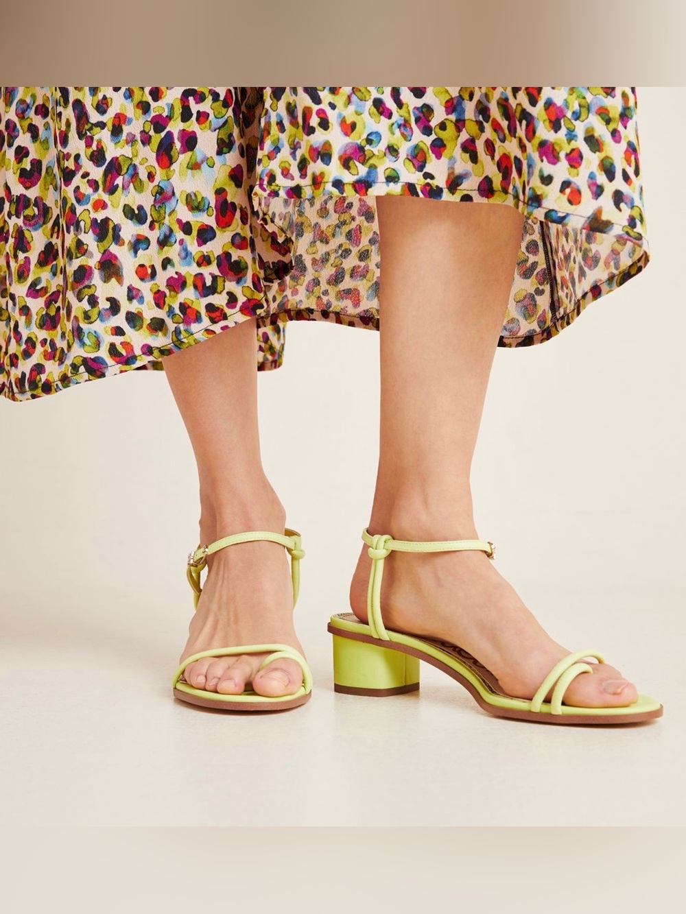 $120 Sam Edelman From Anthropologie Isle Block Heel Leather Sandals Neon 10
